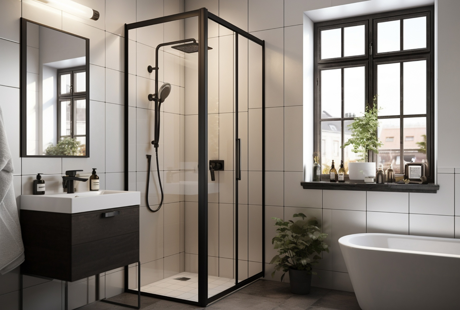 Modern bathroom with glass shower